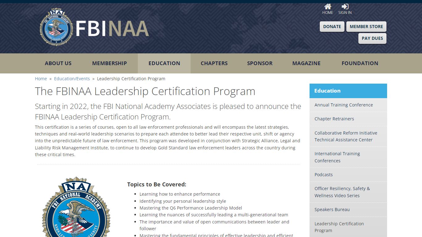 Leadership Certification Program - FBI National Academy