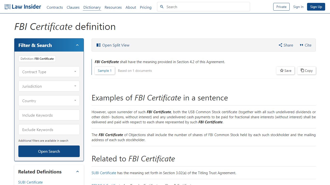 FBI Certificate Definition | Law Insider